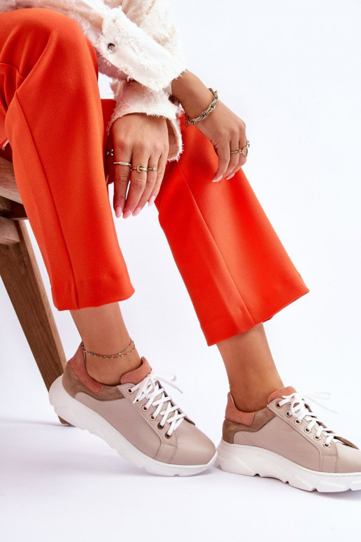 Comfortabel Leer sportschoenen met platform beige Alisane Comfortabel Leer sportschoenen met platform beige Alisane