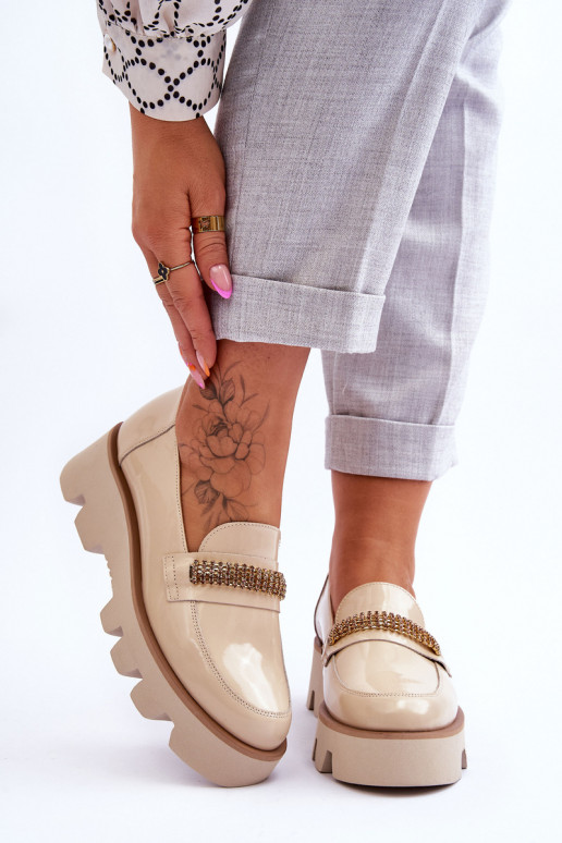 À la mode Mocassins avec une plateforme avec des ornements Laura Messi 2600 beige À la mode Mocassins avec une plateforme avec des ornements Laura Messi 2600 beige