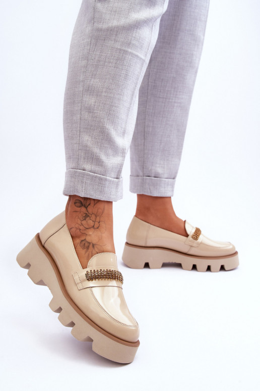 À la mode Mocassins avec une plateforme avec des ornements Laura Messi 2600 beige À la mode Mocassins avec une plateforme avec des ornements Laura Messi 2600 beige