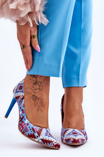 À la mode Peau chaussures à talons hauts LeÀski Shoes 2659 bleu-couleur rouge