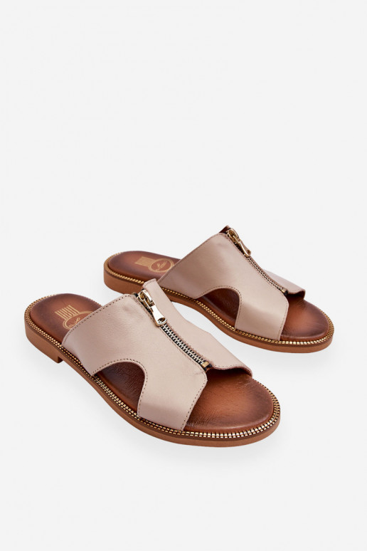 Feminin Hausschuhe mit dekorativen Reißverschlüssen Beige Lemar Clarence Feminin Hausschuhe mit dekorativen Reißverschlüssen Beige Lemar Clarence