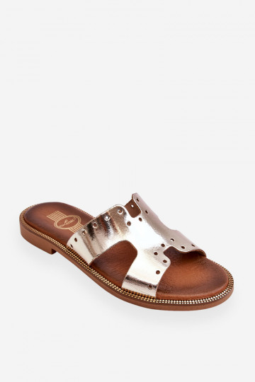 Chaussons pour femmes Zazoo 40326 avec découpes décoratives couleur or