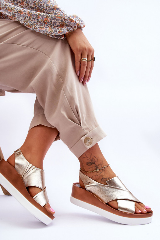Leer Platform sandalen gouden kleur Morgan Leer Platform sandalen gouden kleur Morgan