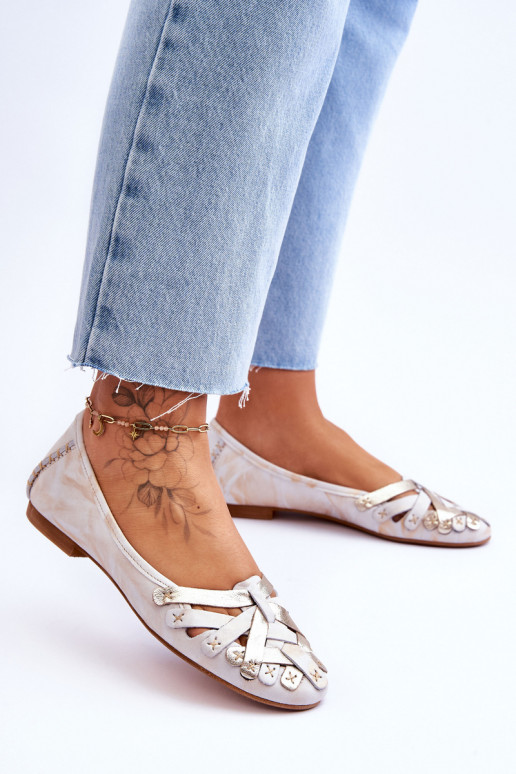 Feminin Ballerinas Es mussciejka 01358-22 Beige-goldene Farbe Feminin Ballerinas Es mussciejka 01358-22 Beige-goldene Farbe