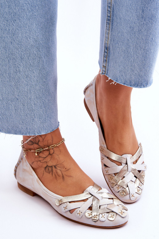 Feminin Ballerinas Es mussciejka 01358-22 Beige-goldene Farbe Feminin Ballerinas Es mussciejka 01358-22 Beige-goldene Farbe