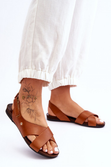 Damensandalen mit Klebeverschlüssen braune Farbe Lemar Addison
