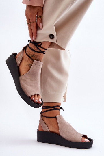 Zazoo 2743 Suède platformsandalen beige 2