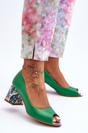 Leer Schoenen met versierde hakken LeInski Shoes 2608/K groene kleur