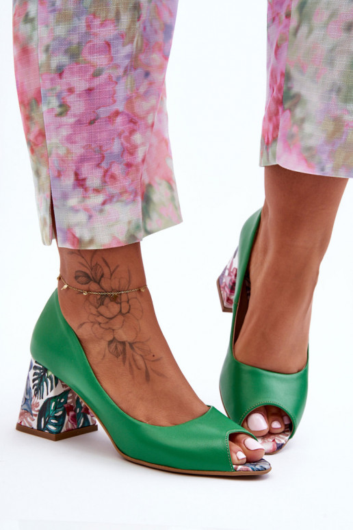 Haut Schuhe mit verzierten Absätzen LeZuski Shoes 2608/K grüne Farbe Haut Schuhe mit verzierten Absätzen LeZuski Shoes 2608/K grüne Farbe