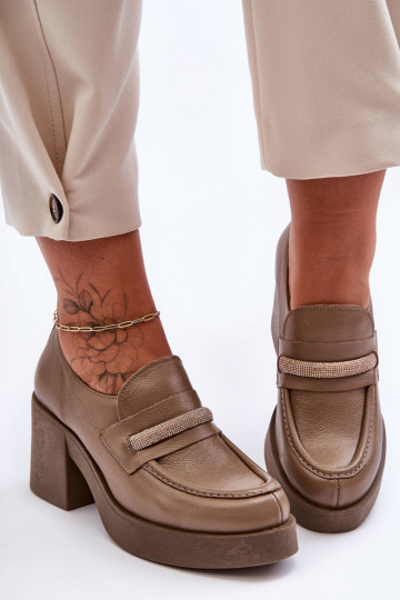 Leren schoenen met hakjes en ornamenten zandkleur Lemar Gelanor 2