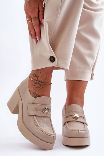Peau chaussures Féminin avec des talons beige Lemar Dunadia 2