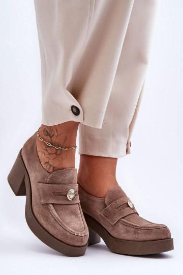 Chaussures en daim pour femmes avec talons couleur sable Lemar Dunadia