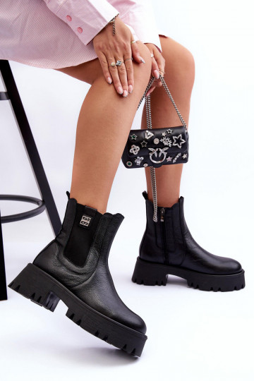 Peau bottes élégantes avec une plateforme couleur noire Lemar Lisencca