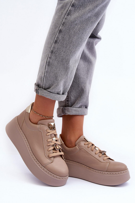 Leer sportschoenen met platform Het heeftciejka 06191-04 beige Leer sportschoenen met platform Het heeftciejka 06191-04 beige