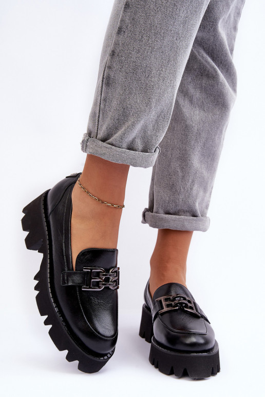 Féminin Peau chaussures Mocassins avec des ornements Laura Messi 2699 couleur noire Féminin Peau chaussures Mocassins avec des ornements Laura Messi 2699 couleur noire