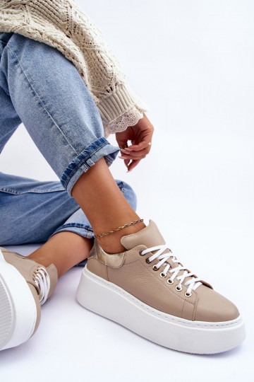 Baskets sportives en cuir pour femmes avec plateforme couleur sable Lemar 10150