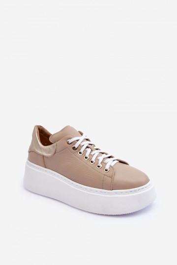 Dames leren sportieve schoenen met platform zandkleurig Lemar 10150 2