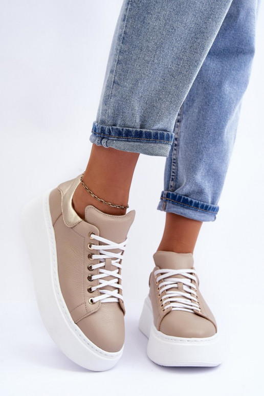 Feminin Turnschuhe Haut mit einer Plattform Beige Lemar 10150 Feminin Turnschuhe Haut mit einer Plattform Beige Lemar 10150