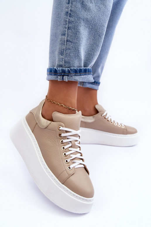 Feminin Turnschuhe Haut mit einer Plattform Beige Lemar 10150 Feminin Turnschuhe Haut mit einer Plattform Beige Lemar 10150