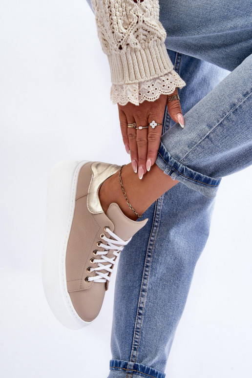 Dames sportschoenen Leer met platform beige Lemar 10150 Dames sportschoenen Leer met platform beige Lemar 10150