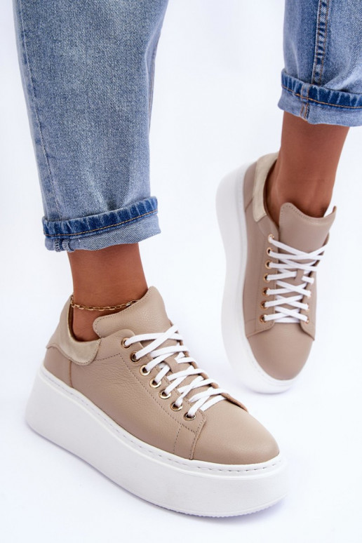 Féminin baskets Peau avec une plateforme beige Lemar 10150 Féminin baskets Peau avec une plateforme beige Lemar 10150