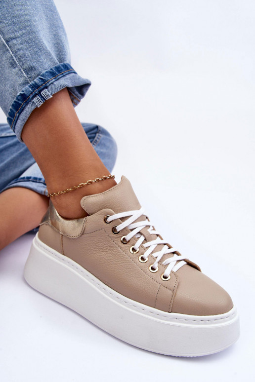 Féminin baskets Peau avec une plateforme beige Lemar 10150 Féminin baskets Peau avec une plateforme beige Lemar 10150