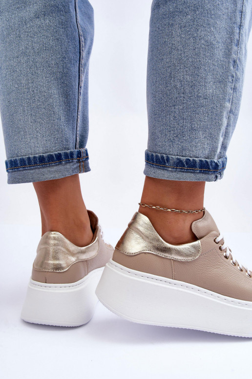 Feminin Turnschuhe Haut mit einer Plattform Beige Lemar 10150 Feminin Turnschuhe Haut mit einer Plattform Beige Lemar 10150