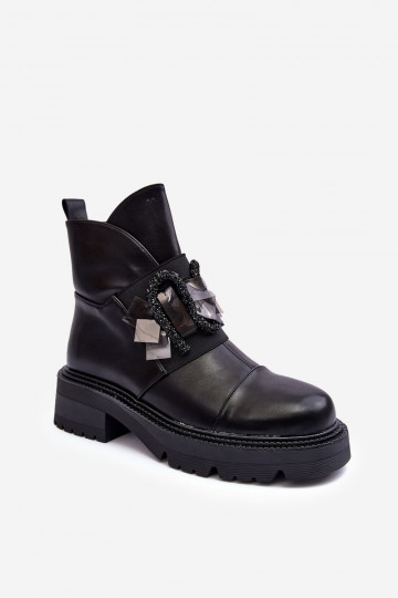 Peau Décoré Bottes avec des talons larges et plateforme S.Barski MR870-46 couleur noire