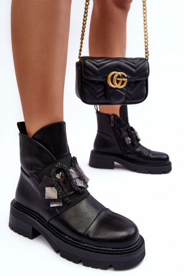 Peau Décoré Bottes avec des talons larges et plateforme S.Barski MR870-46 couleur noire 2