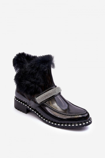 Faible Bottes avec effet vernis avec un manteau de fourrure Et la décoration S.Barski MR870-74 couleur noire