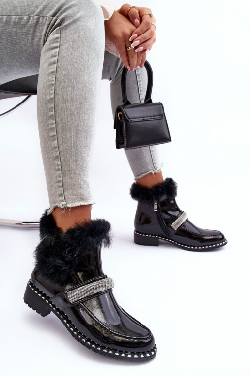 Laag Laarzen met lakeffect met bont En Decoratie S.Barski MR870-74 zInart Laag Laarzen met lakeffect met bont En Decoratie S.Barski MR870-74 zInart