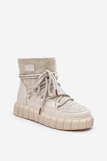réchauffer Bottes de neige Décoré Avec des strass GOE MM2N4081 beige