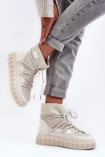 sich Zuarm laufen Schneestiefel Dekoriert Mit Strasssteinen GOE MM2N4081 Beige 2