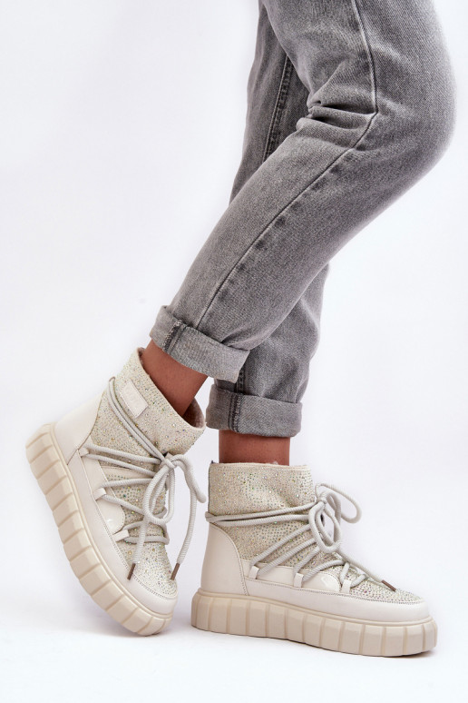 réchauffer Bottes de neige Décoré Avec des strass GOE MM2N4081 beige réchauffer Bottes de neige Décoré Avec des strass GOE MM2N4081 beige