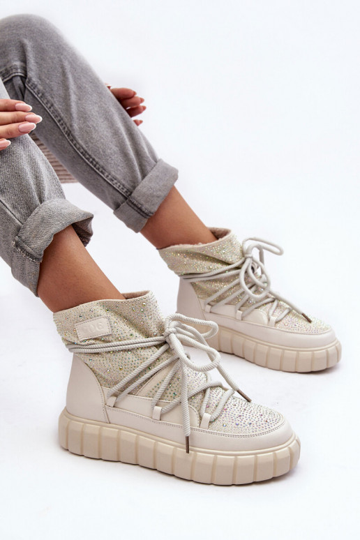 réchauffer Bottes de neige Décoré Avec des strass GOE MM2N4081 beige réchauffer Bottes de neige Décoré Avec des strass GOE MM2N4081 beige