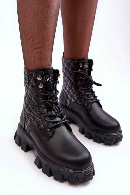 Peau Bottines de travail avec des talons larges GOE MM2N4021 couleur noire Peau Bottines de travail avec des talons larges GOE MM2N4021 couleur noire