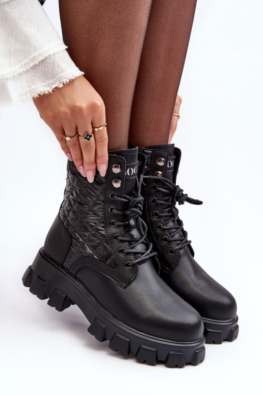 Peau Bottines de travail avec des talons larges GOE MM2N4021 couleur noire Peau Bottines de travail avec des talons larges GOE MM2N4021 couleur noire