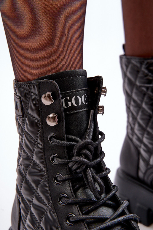 Peau Bottines de travail avec des talons larges GOE MM2N4021 couleur noire Peau Bottines de travail avec des talons larges GOE MM2N4021 couleur noire