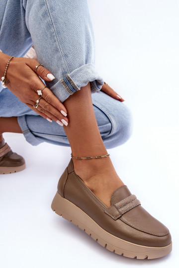 Leer schoenen met platform met ornamenten beige Lemar Lehira