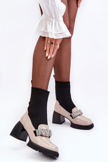 Bottines pour femmes en forme de chaussettes avec talons couleur sable S.Barski MR870-41