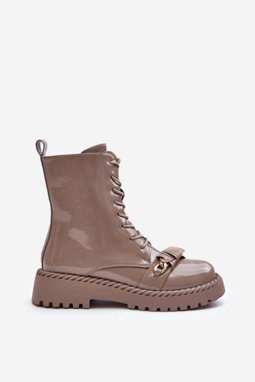 Dames met lakeffect Enkellaarsjes voor Inerknemers met ornamenten beige S.Barski MR870-67 Dames met lakeffect Enkellaarsjes voor Inerknemers met ornamenten beige S.Barski MR870-67