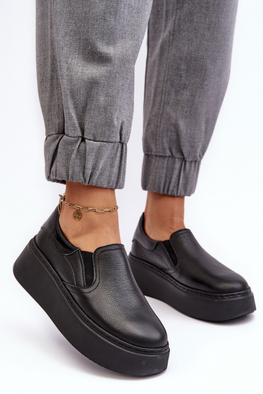 Peau baskets Féminin avec une plateforme couleur noire Lemar Il fautnish