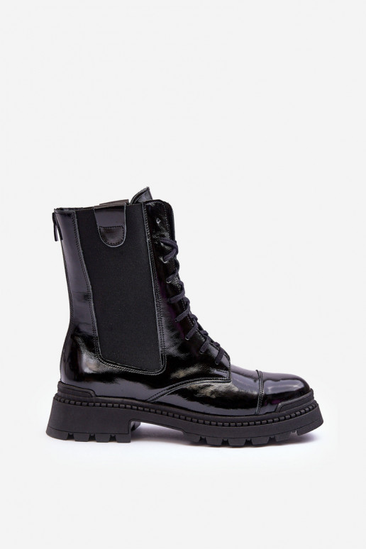 Peau Féminin Bottines de travail avec des lacets couleur noire Nicole 2836