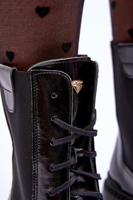 Haut Feminin Arbeitsstiefeletten mit Schnürsenkeln schZuarze Farbe Nicole 2836