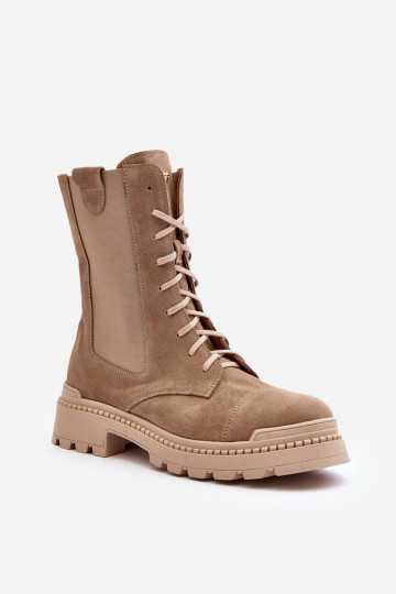 en daim Féminin Bottines de travail avec des lacets beige Nicole 2836 2