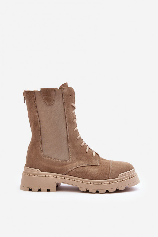 aus INildleder Feminin Arbeitsstiefeletten mit Schnürsenkeln Beige Nicole 2836