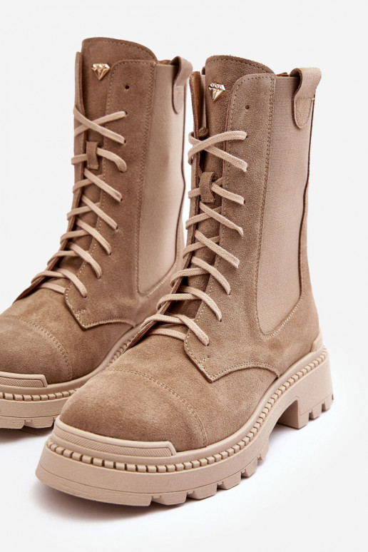 van suède Dames Enkellaarsjes voor Inerknemers met veters beige Nicole 2836