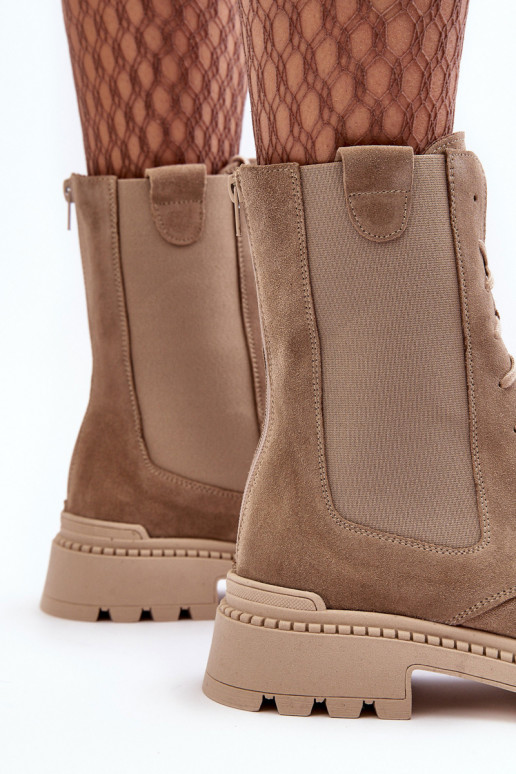 aus INildleder Feminin Arbeitsstiefeletten mit Schnürsenkeln Beige Nicole 2836