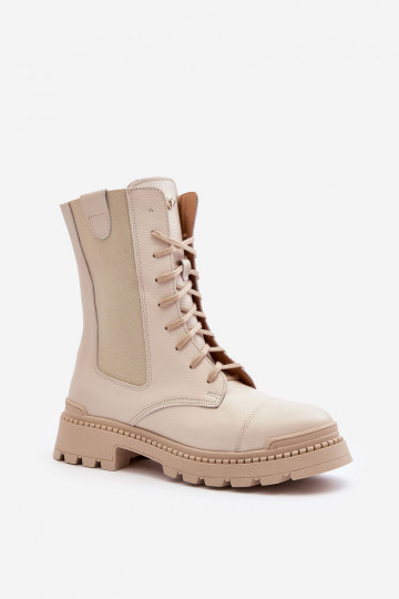 Peau Féminin Bottines de travail avec des lacets couleur ivoire Nicole 2836 2