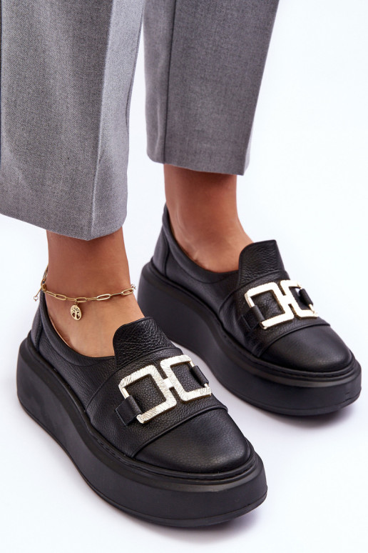 Peau chaussures Féminin avec une plateforme couleur noire LeÀski 3398/2